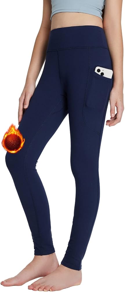 BALEAF Youth Girl's Fleece Lined Leggings Water Repellent High Waisted Winter Warm Athletic Pants Hiking Running Yoga