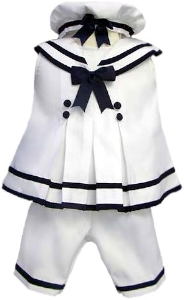 Baby and Toddler Girls Capri Sailor Set 3 Piece Satin with Navy Trim