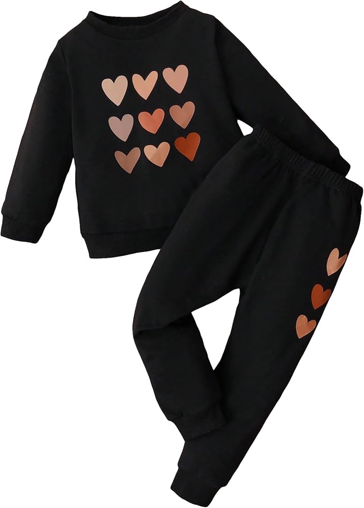 SOLY HUX Girl's Graphic Print Long Sleeve Sweatshirt Top and Pants Set 2 Piece Outfits Black Heart Print 110