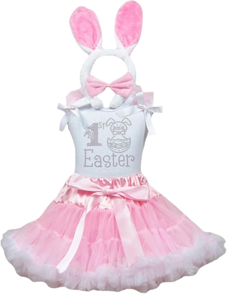 My 1st Easter Dress Rabbit Egg Shirt Pink White Skirt Rabbit Outfit Set 1-8y