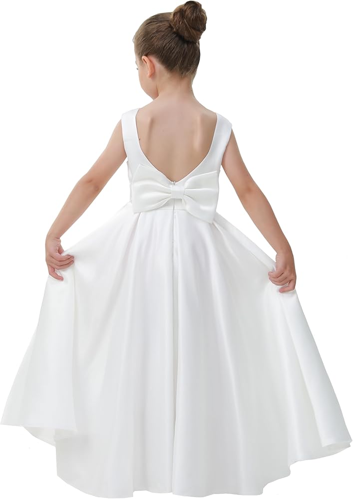 2Bunnies Satin Bow-Knot Pageant Princess Prom Ball Gown First Communion Flower Girl Dress