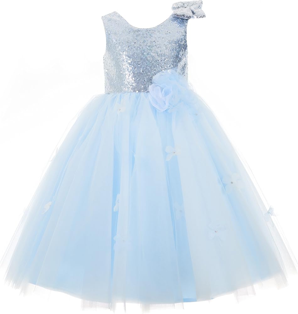 Girls Silver Sequin Tulle Flower Girl Dress Girls Holiday Special Occasion Dress