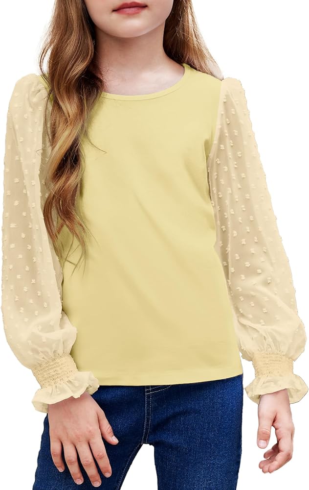 Arshiner Girls Long Sleeve Shirt with Ruffle Cuffs Polka Swiss Dots Kids Girls Pullover Shirts Cute Crewneck Girls Top