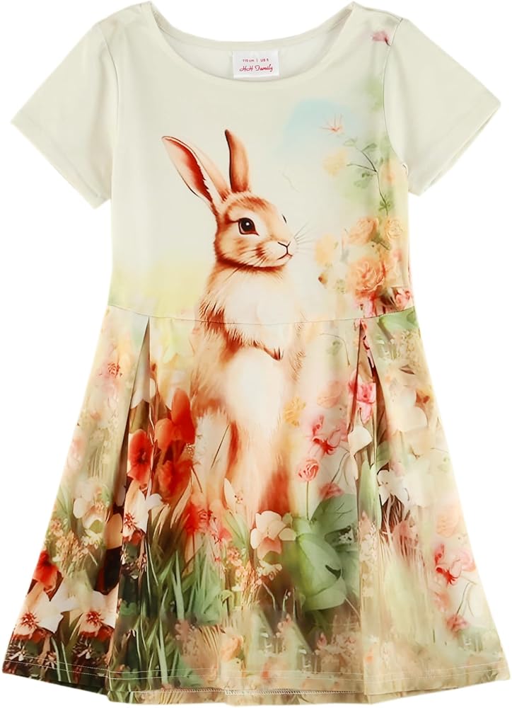 HH Family Girl's Summer Dresses Kids Toddler Flower Bunny Casual Dress