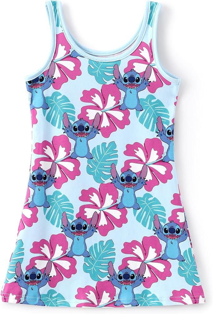 Disney Lilo & Stitch Girls Dress Sleeveless A-Line Casual Hawaiian Tropical Flowers Sundress