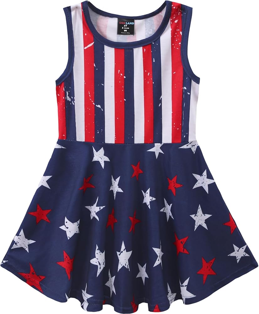 COSLAND 4th of July Dresses for Girls American Flag Dress, 2T-5T