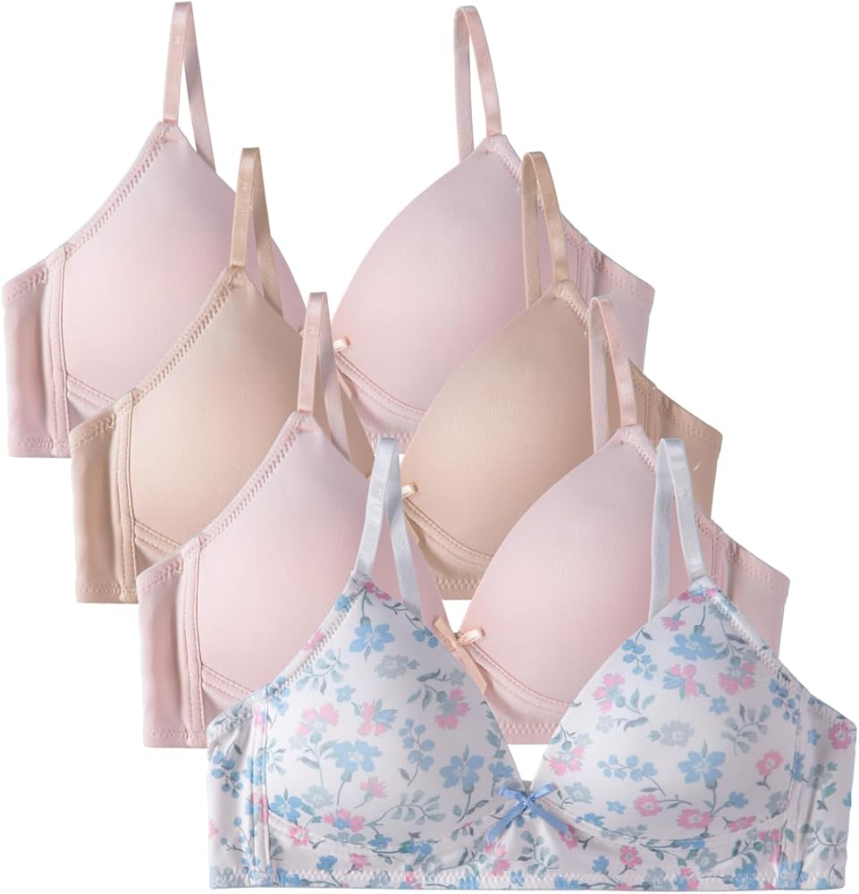 Girls 7-16 Wireless Molded Padded Bras with Adjustable Straps, 4-Pack