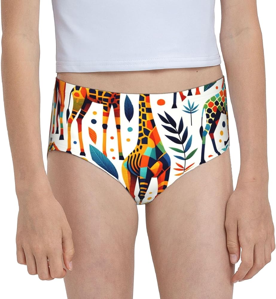 Augenstern Cotton Underwear Colorful-Giraffe-Geometric Girls'Briefs Soft Underpants