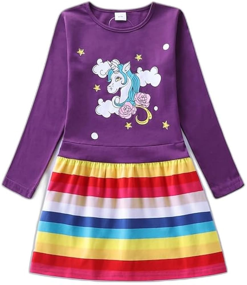 Kids Girls' Dress Cartoon Unicorn Long Sleeve Training Outdoor Active Basic 100%