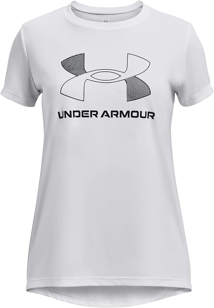 Under Armour Girls Tech Big Logo Short Sleeve T Shirt, (100) White / / Black, X-Small