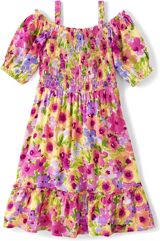 The Children's Place Baby Girls' Short Sleeve Dressy Special Occasion Dresses, Madalyn Floral Cold Shoulder, Medium