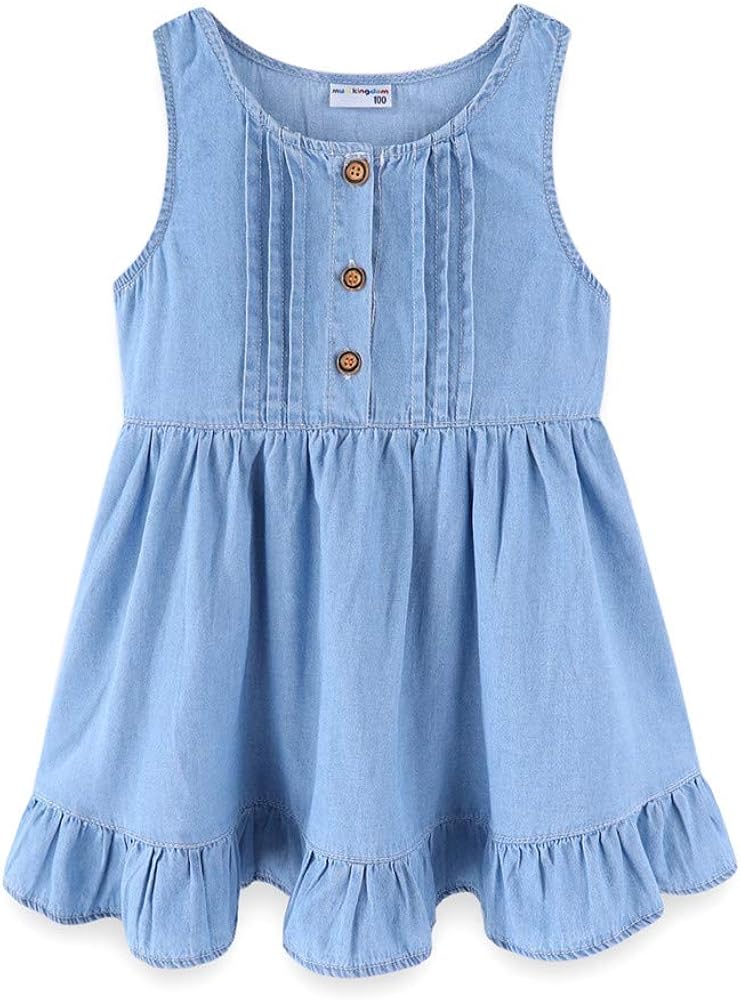 Mud Kingdom Little Girl Denim Sundress Cute Embroidered Patterns Jumper Sleeveless Casual Dress