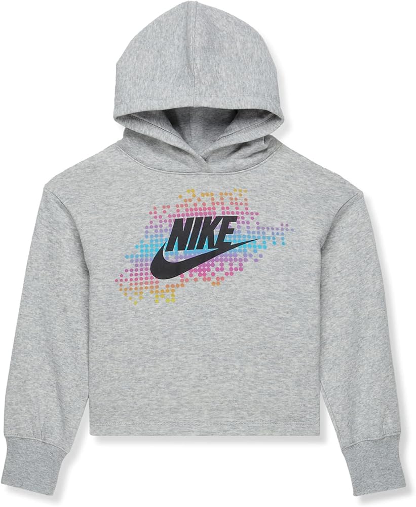 Nike Girl's Graphic Pullover Hoodie (Little Kids) Light Smoke Gray Heather 6 Little Kid