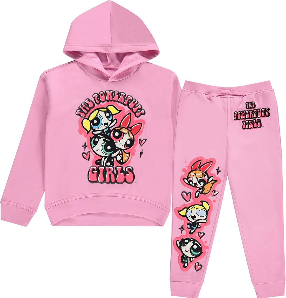 Powerpuff Girls Pullover Hoodie and Jogger Sweatpants Clothing Set- Little and Big Girls Sizes 4-16