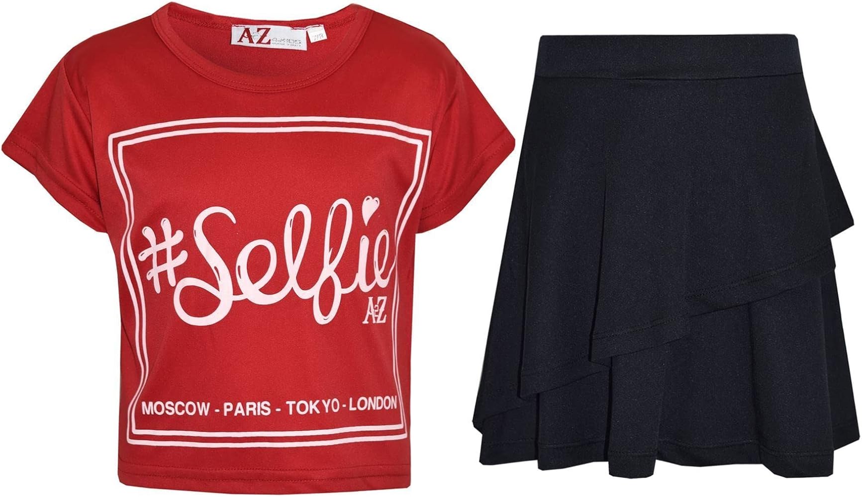 Girls Tops Kids Love Paris NYC #Selfie Crop Top & Double Layer Skater Skirt 7-13