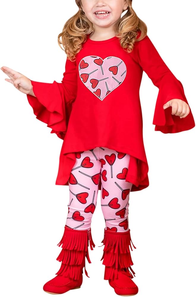 Little Girls Clothes Baby Girls Valentine's Day Top Pants Set Fashionable Cute Long Sleeve Top Trousers Set Soft