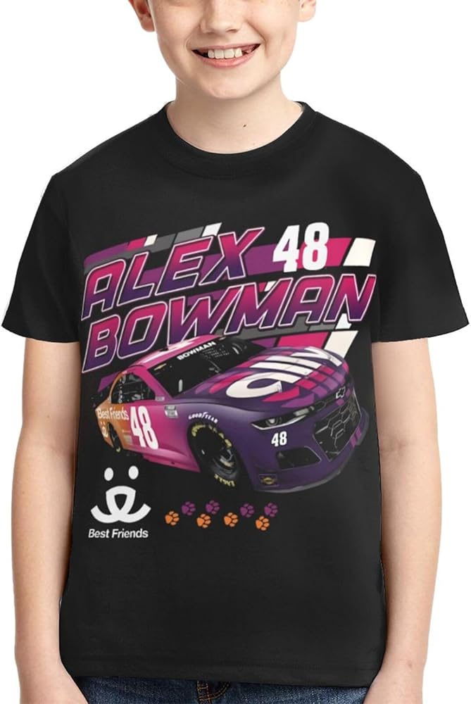 Alex Bowman 48 Classic Printing Athletic Crewneck T-Shirt Shirt Short Sleeve Tee Shirts for Teen Girl & Boy