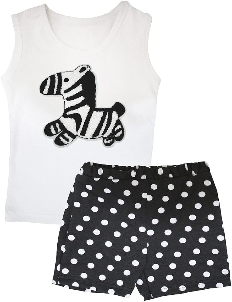 Petitebella Zebra White Vest Polka Dots Black Short Set 1-8y