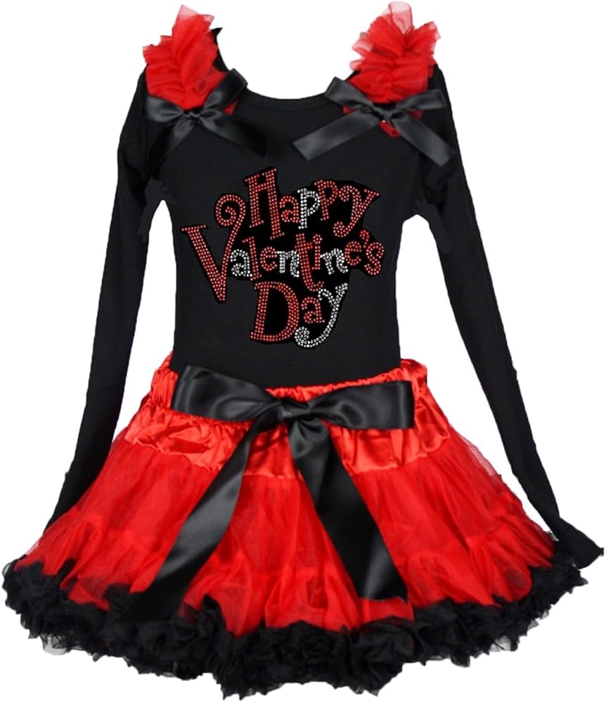 Petitebella Happy Valentine’s Day Dress Black L/s Cotton Shirt Red Black Skirt Girl Set 1-8y