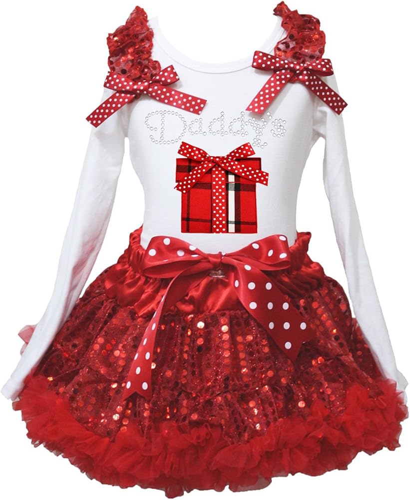 Petitebella Valentine Dress Daddy Plaid Gift Box White L/s Shirt Red Sequin Skirt Set 1-8y