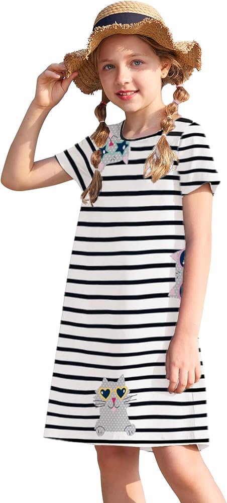 Arshiner Girls Dress Kids Short Sleeve Solid Color Casual T-Shirt Dress