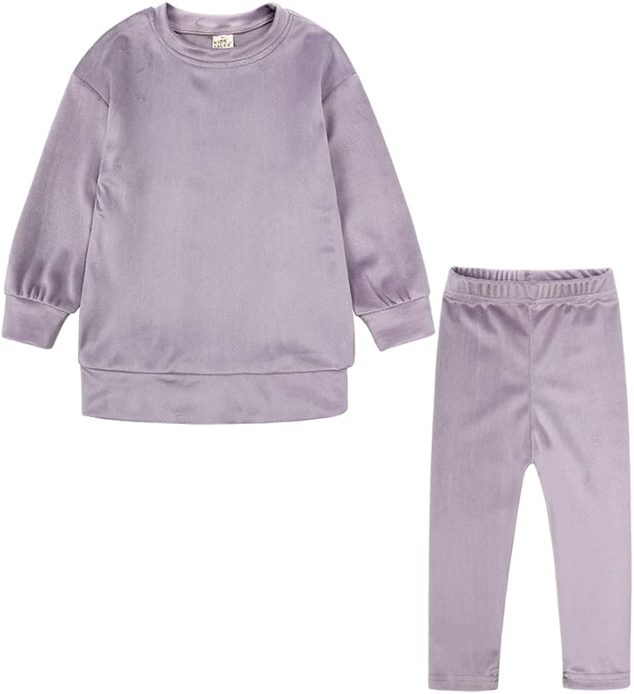 Kids Tales Little Girls Velour Sweatsuit 2Pcs Velvet Round Neck Sweatshirt + Sweatpants Fleece Pullover Jogger Outfits Set