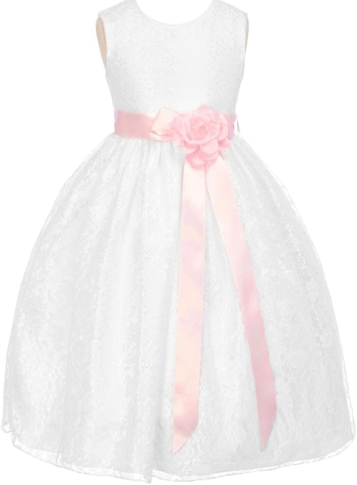 Floral Lace Overlay Elegant Flower Girl Dress