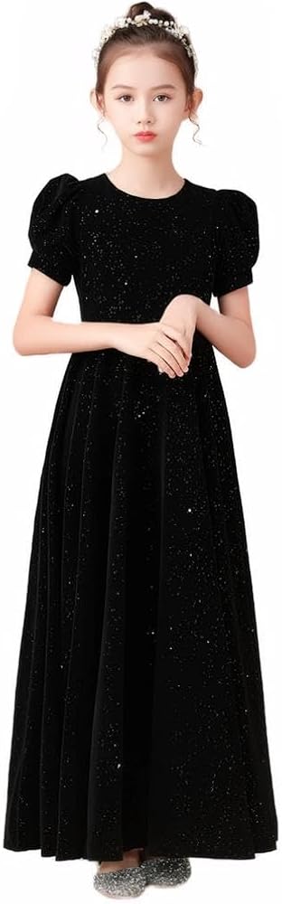 Girls Velvet ​Dresses Sparkle Prom Long Formal Gown