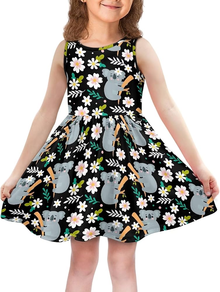 Girls Sleeveless Summer Casual Dress A-line Midi Tank Dresses with Pockets