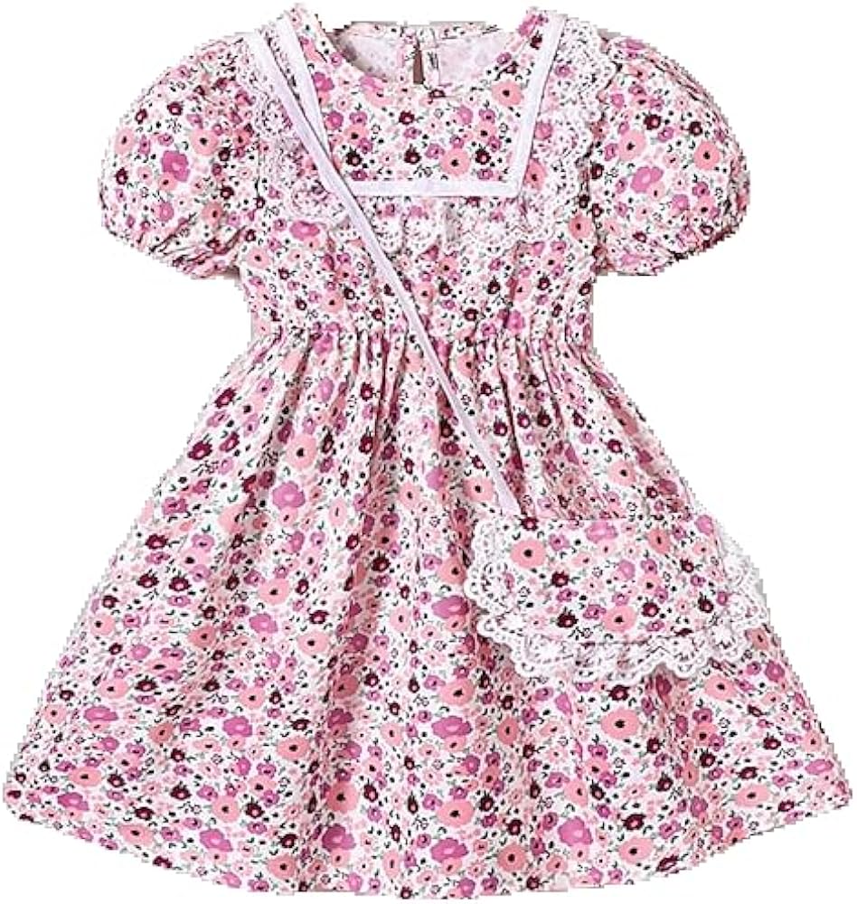 Toddler Girls' Dress Floral Dress Floral Short Sleeve Outdoor Puff Sleeve Vacation