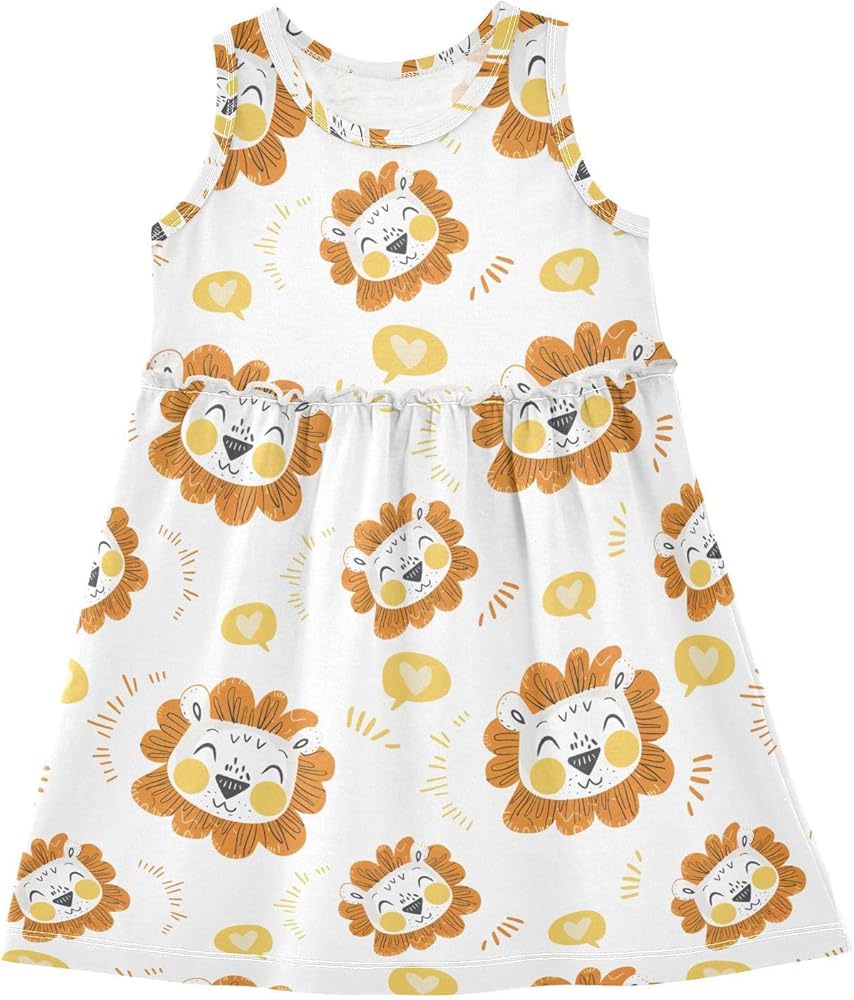 Emelivor Cute Lions White Girls Dresses Loose Casual Long Maxi Dress for Teens Girl Kids Party Toddler,2T