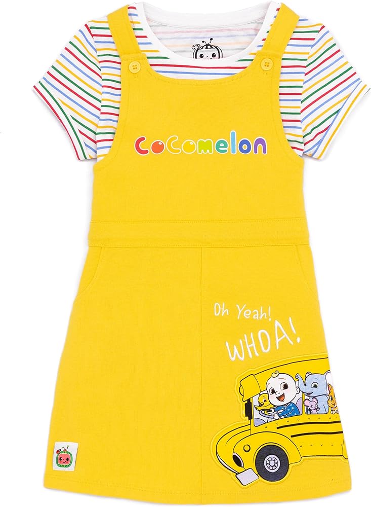 CoComelon Pinafore Dress Kids Toddlers Girls T-Shirt Dungaree Outfit