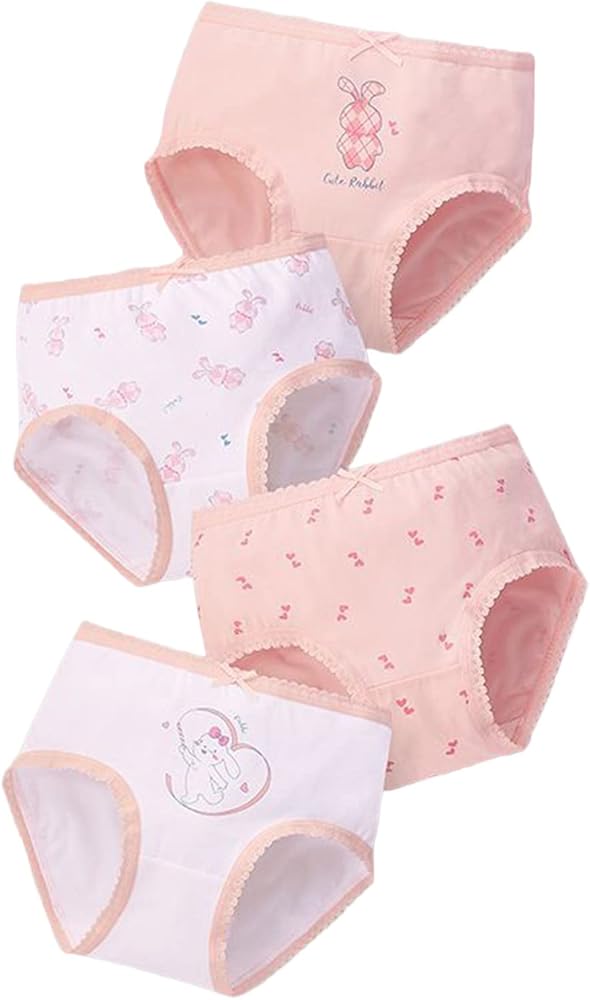 4 Pack Kids Toddler Girls Soft Cotton Underwear Cartoon Rabbit Pattern Ruffles Underpants Breathable P