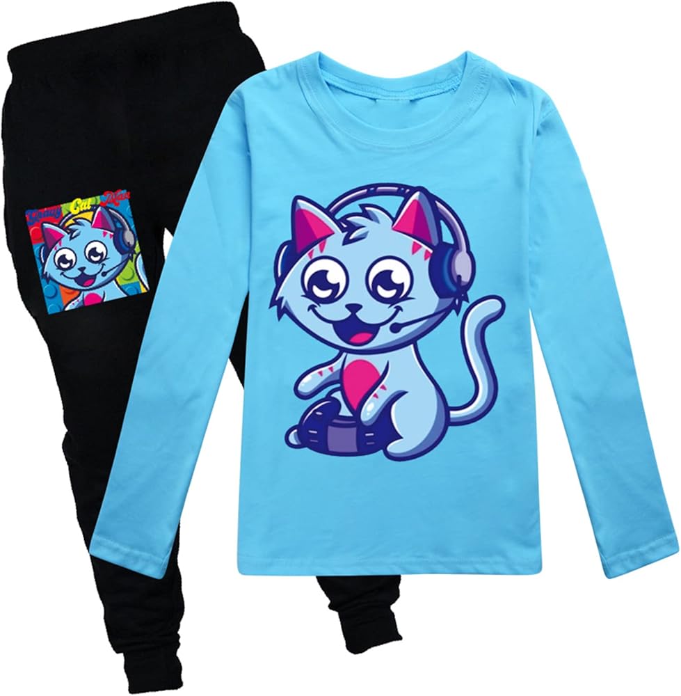 Girl's 2 Piece Outfits,Gravy-Cat-Man Clothes Sets Spring Cute Long Sleeve Tops and Pants Sets for Kids(6 Colors)