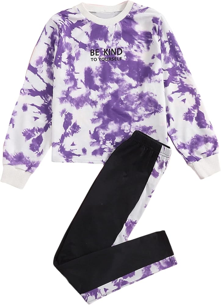 SOLY HUX Girl's Graphic Print Long Sleeve Sweatshirt Top and Pants Set 2 Piece Outfits Tie Dye 9Y