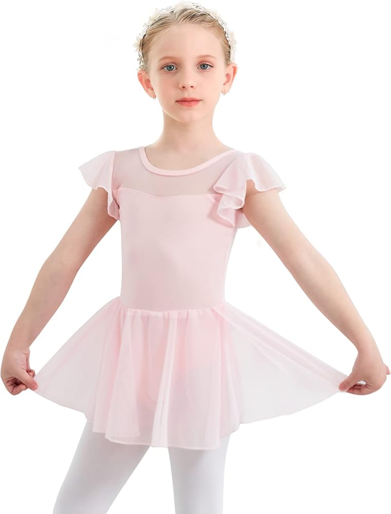 Dance Leotard for Girls Toddler Ballet Leotards with Skirt Flutter Sleeve Ballet Dress Dance Outfit 2-9 Years