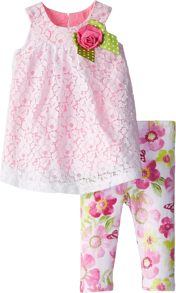 Bonnie Jean Little Girls' Lace Top To Floral Print Legging Set