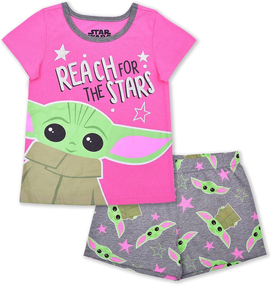 STAR WARS Grogu Girls T- Shirt and Short Set for Toddlers and Big Kids – Pink/Grey