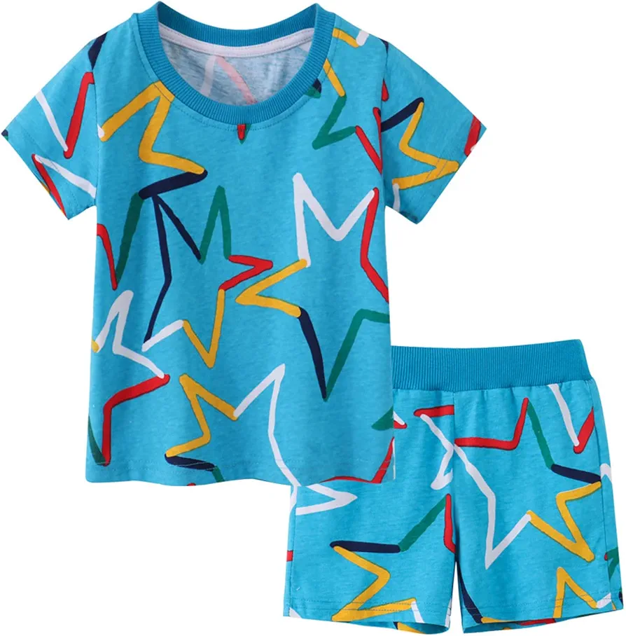 Toddler Boys Short Sleeve Cartoon Prints T Shirt Tops Shorts Child Kids Set&Outfits Sweatsuits Girls (Blue, 5-6 Years)