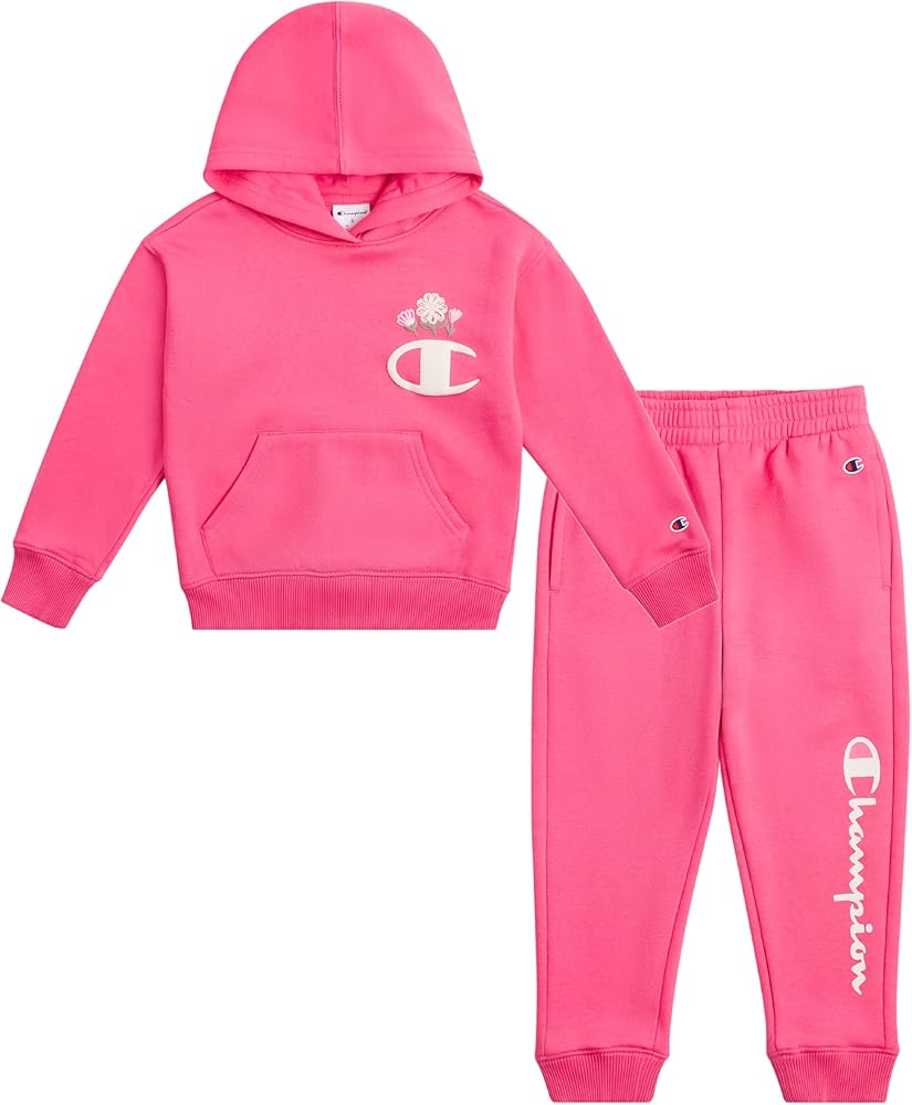 Champion Girls Hoodie and Sweatpant Set for Kids Athletic Fleece Sweatsuit