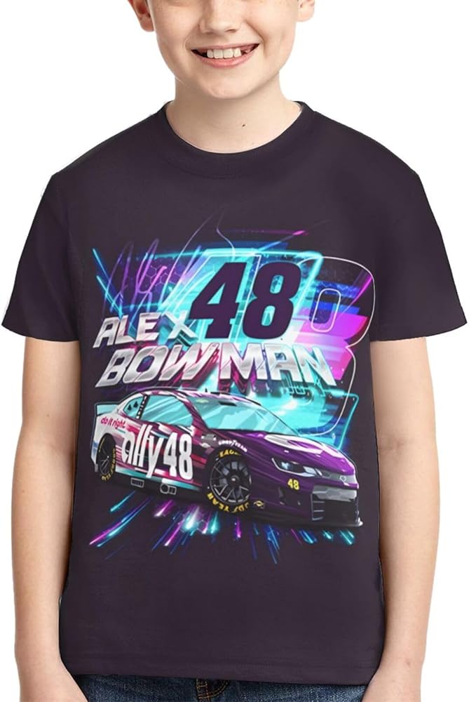 Alex Bowman 48 Classic Printing Athletic Crewneck T-Shirt Shirt Short Sleeve Tee Shirts for Teen Girl & Boy