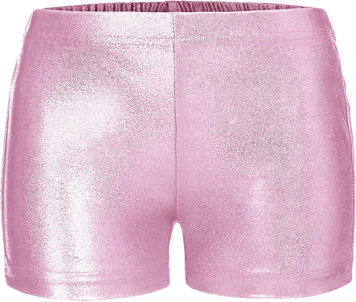 Kids Girls Stretchy Shiny Metallic Bottom Dance Shorts Booty Shorts for Gymnastics Sports Fitness Activewear