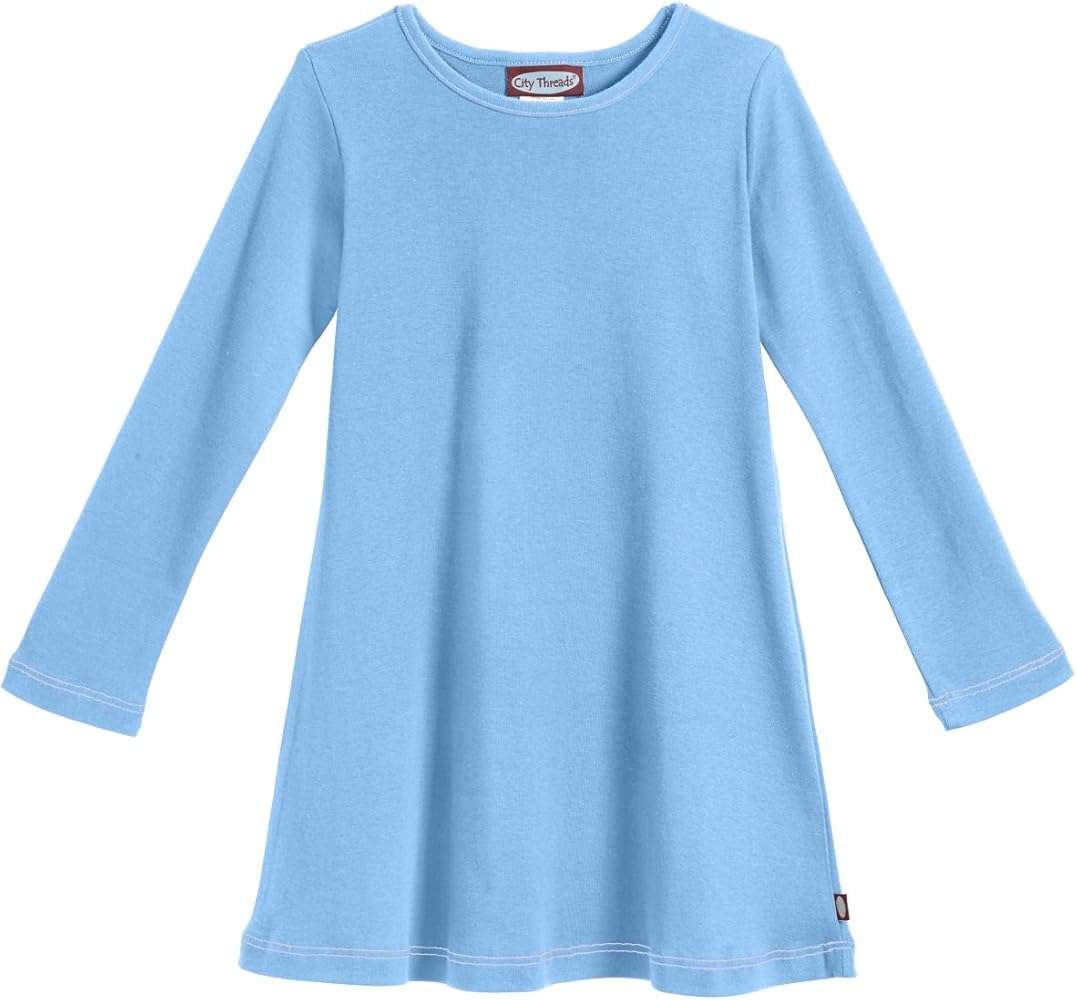 City Threads Girls' 100% Cotton Long Sleeve Dress - Active Kids School, Playing, Parties - Made in USA