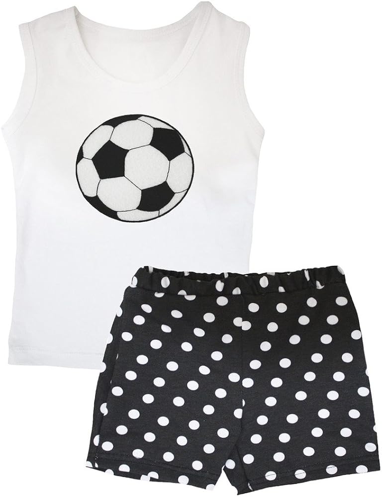 Petitebella Soccer Theme White Soccer Shirt Black Polka Dots Short Set 1-8y