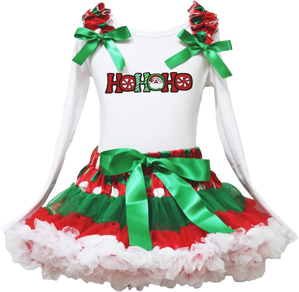 Petitebella Christmas Dress Santa Hohoho L/s Cotton Shirt RWG Polka Dots Skirt Girl Set 1-8y