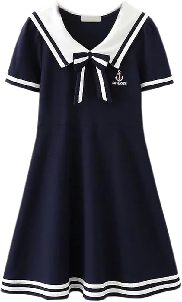 SANGTREE Girls Nautical Sailor Dresses School Uniform Casual Summer Dress, 3-14 Years