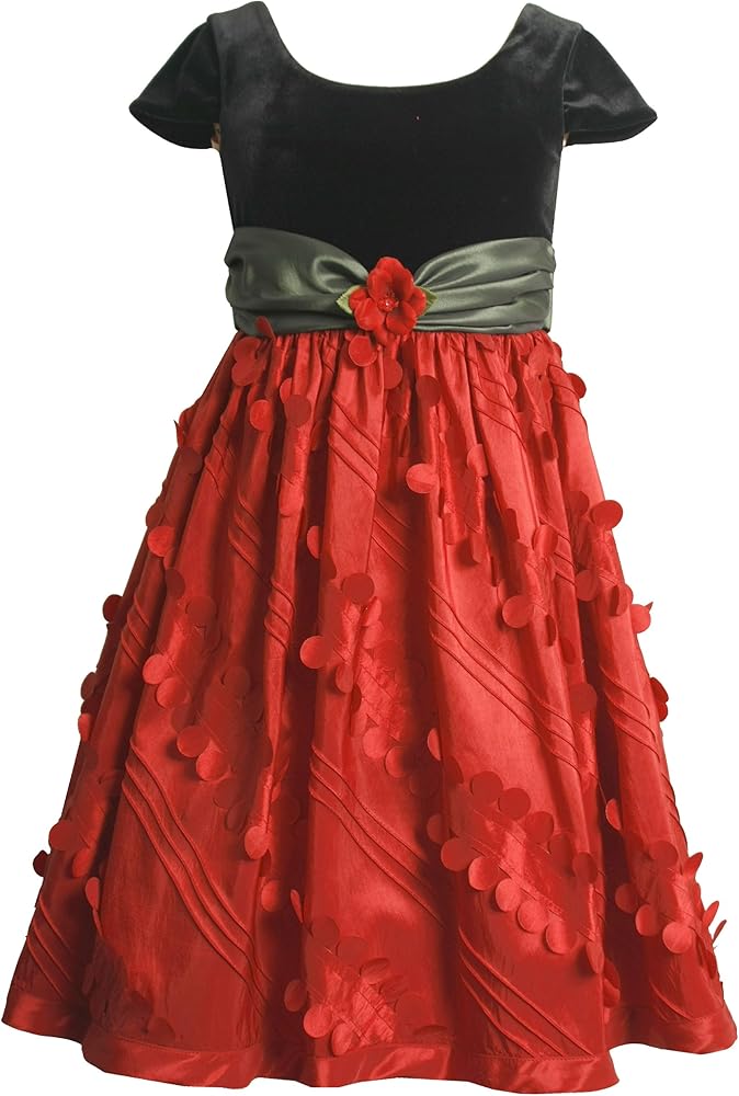 Bonnie Jean Big Girls' Dress Stretch Velvet Bodice To Red Taffeta Novelty Skirt