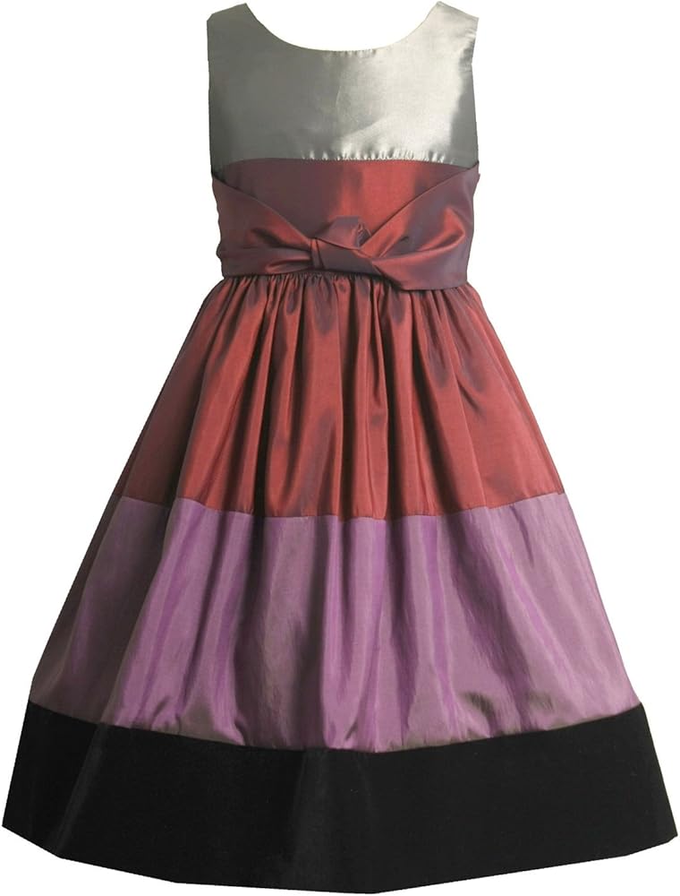 Bonnie Jean Big Girls' Irridescent Taffeta Dress With Flocked Velvet Band On Bottom