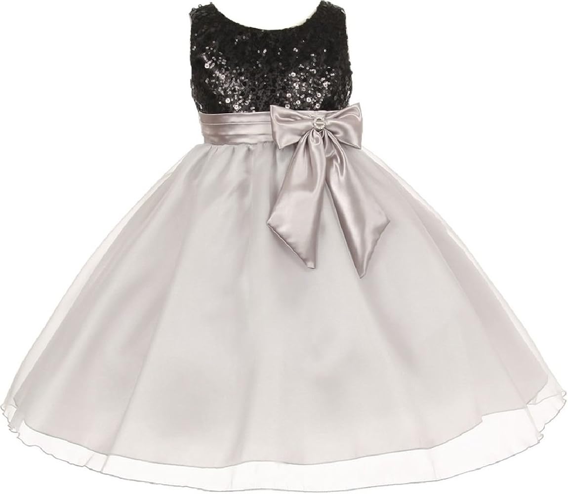 Little Girls Dazzling Sequin Organza Bow Flowers Girls Dresses