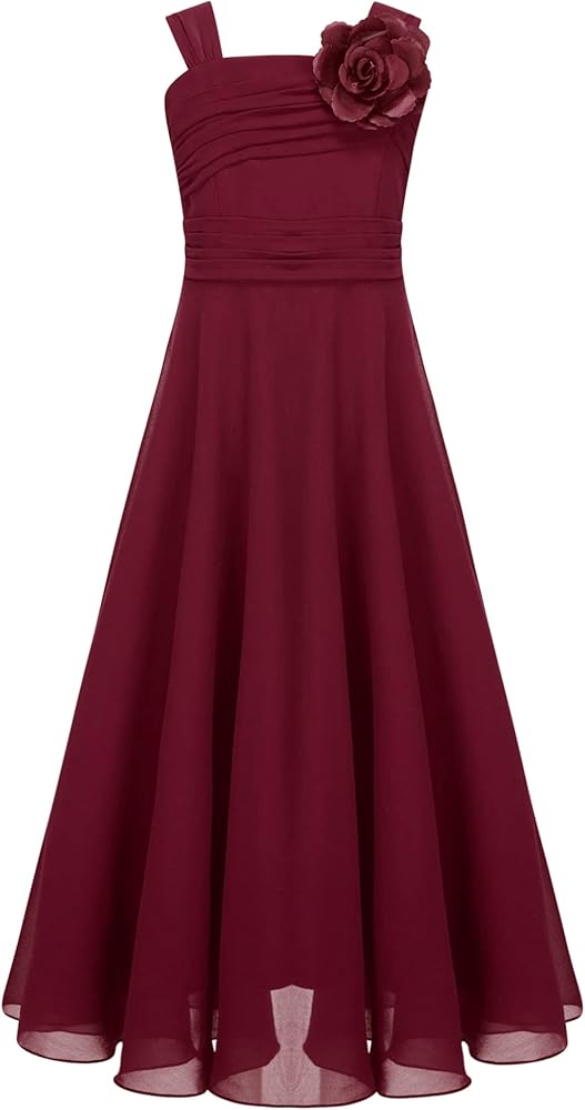 YiZYiF Kids Girl's Juniors Bridesmaid Dress for Wedding Flower Girls Formal Pageant Party Dresses Ball Gown Burgundy 6 Years